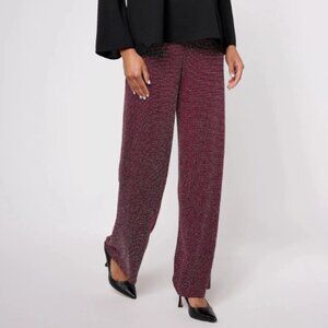 Susan Graver Occasions Metallic Knit Wide Leg Pants-Silver/Wine-XL-NEW-A623497